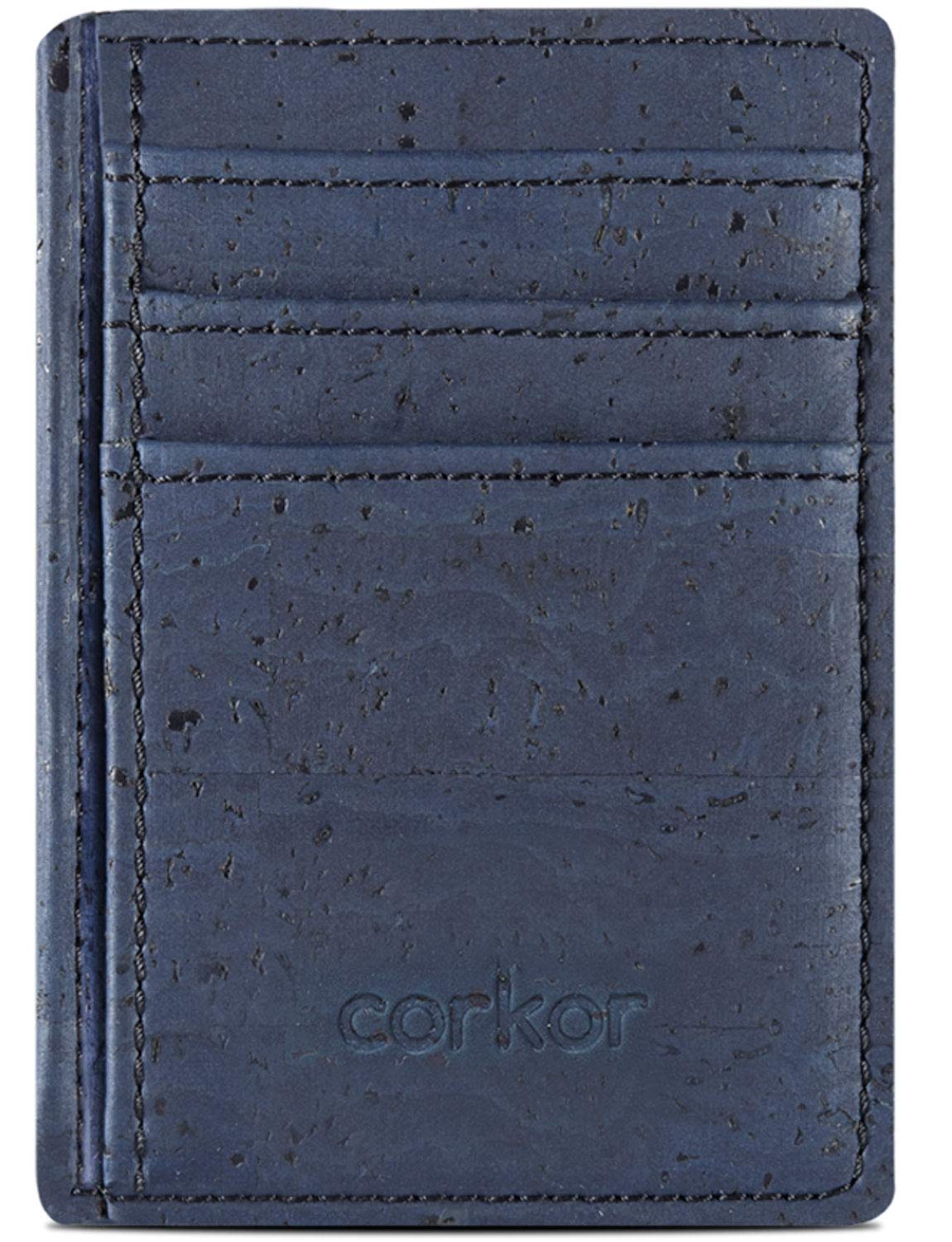 Corkor Wallets portafoglio uomo sughero blu slim 3 carte