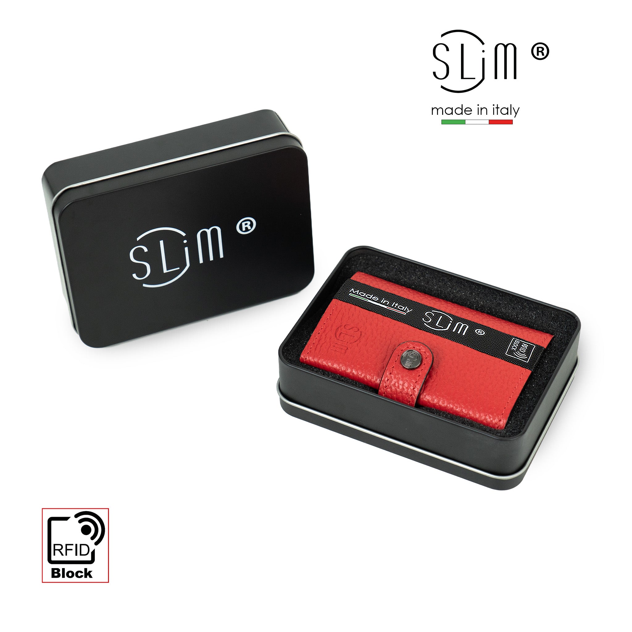 SLim Bottalato portacarte rosso con zip portamonete RFID